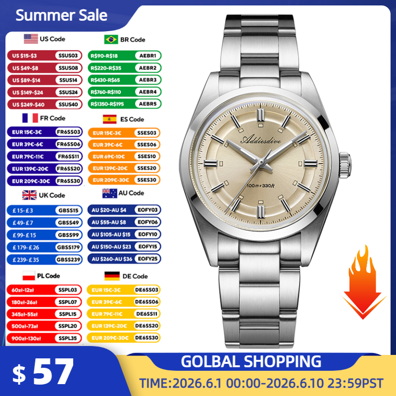 Luxury Watch And Bracelet - ADDIESDIVE Luxury Men Quartz Watch 36mm