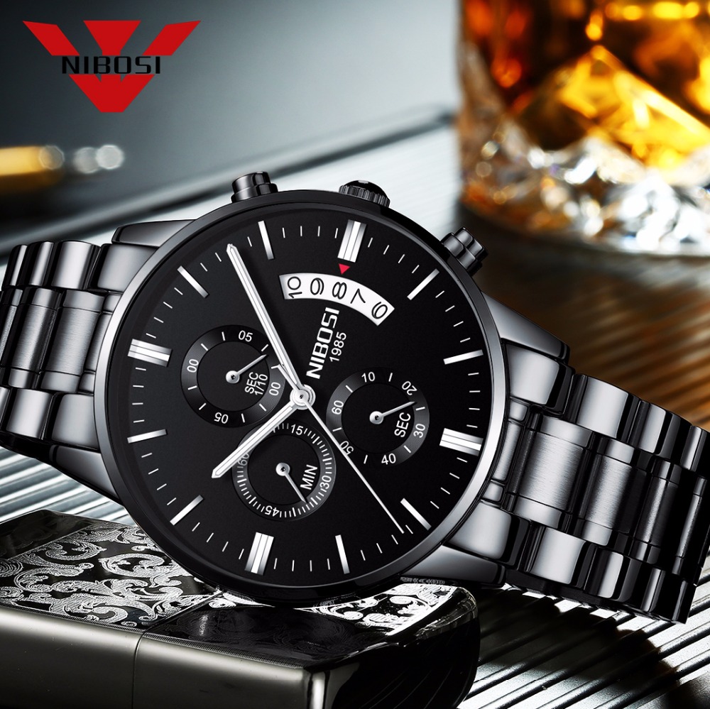 NIBOSI Stainless Steel Black Q – обзор и цена Luxury Watch Mockup