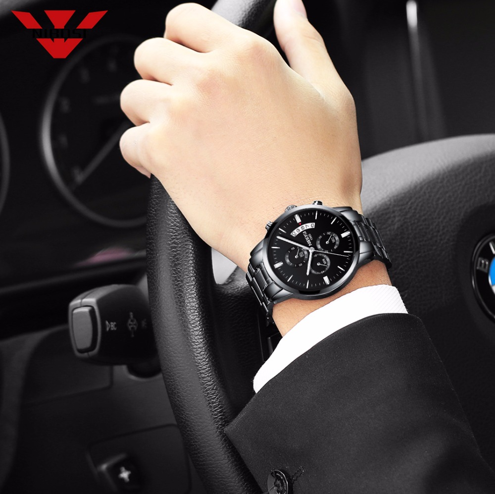 NIBOSI Stainless Steel Black Q – обзор и цена Luxury Watch Mockup