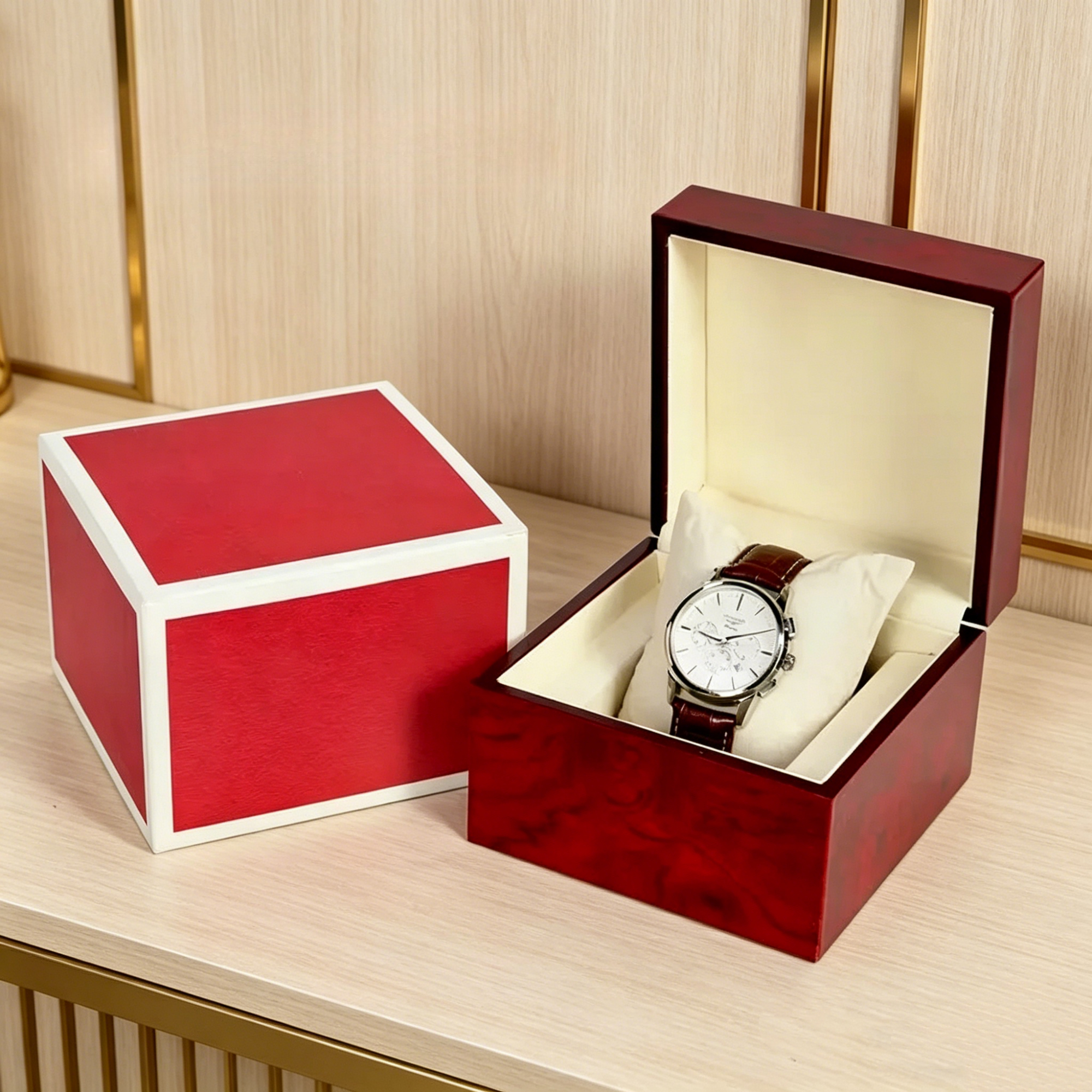 Luxury Red Wooden PU Leather W – обзор и цена Luxury Watch Case Travel