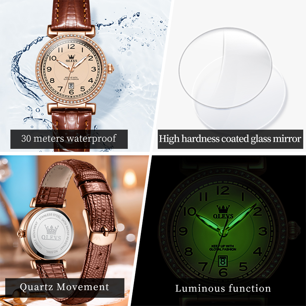 OLEVS 5590 Luxury Brand Women' – обзор и цена Luxury Watch Leather Strap