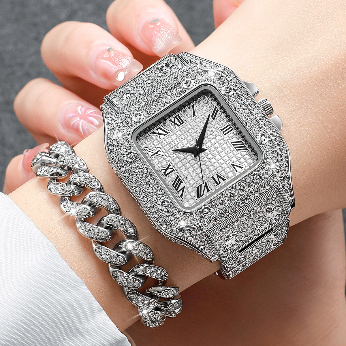 2PCS Iced Out Square Watch & C – обзор и цена Luxury Watch Kit