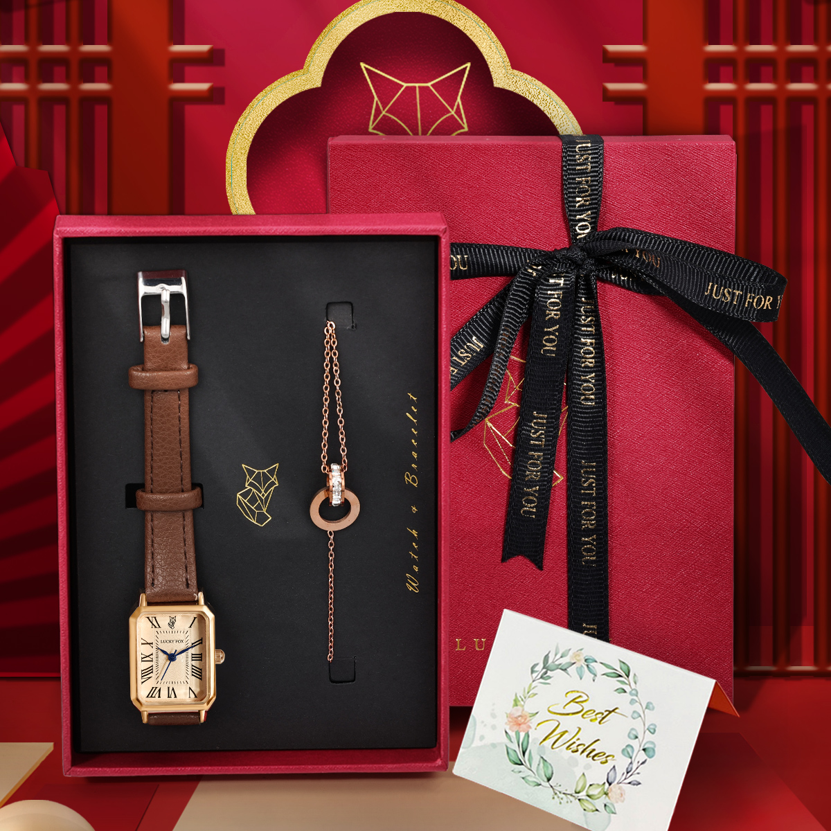 LUCKY FOX 2PCS Light Luxury Gi – обзор и цена Luxury Watch Leather Strap