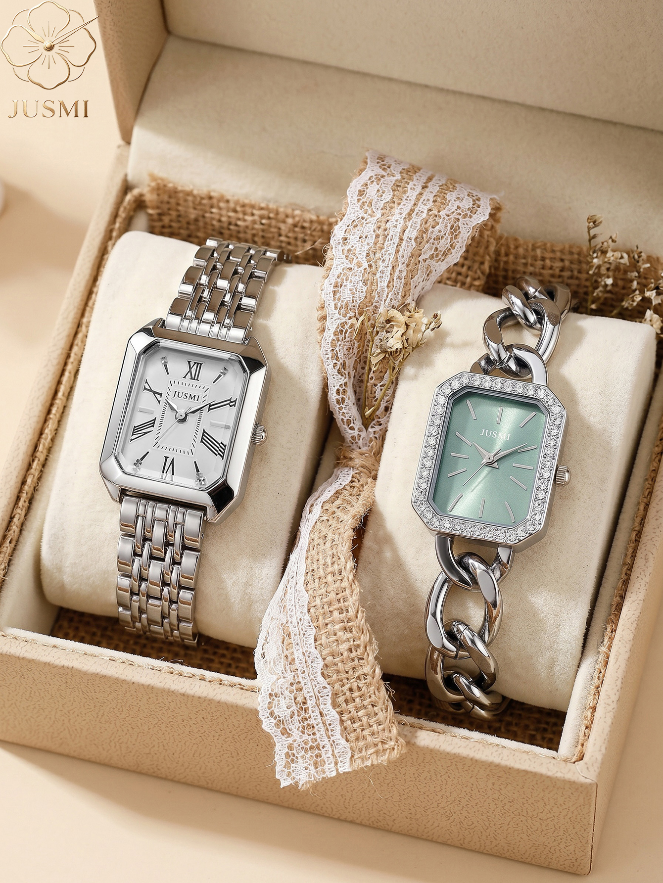 1pcs/set JUSMI Women's Square  – обзор и цена Luxury Watch Kit